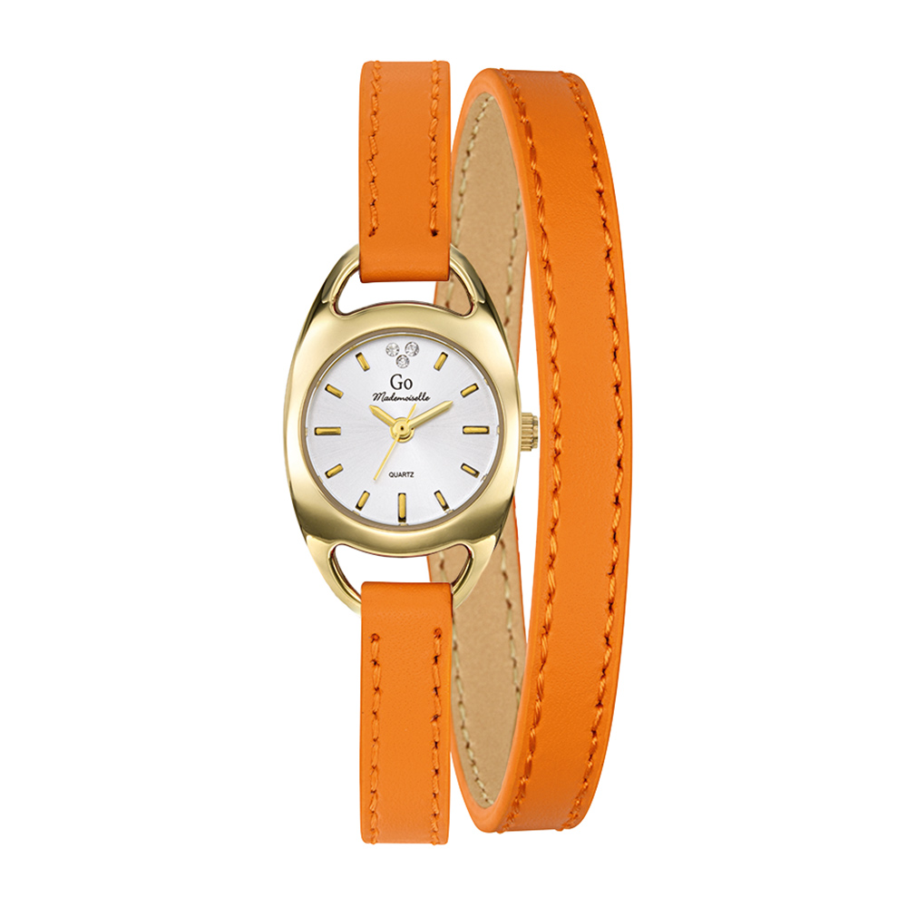 Montre Femme Boîtier Doré Bracelet Cuir Orange - 699383
