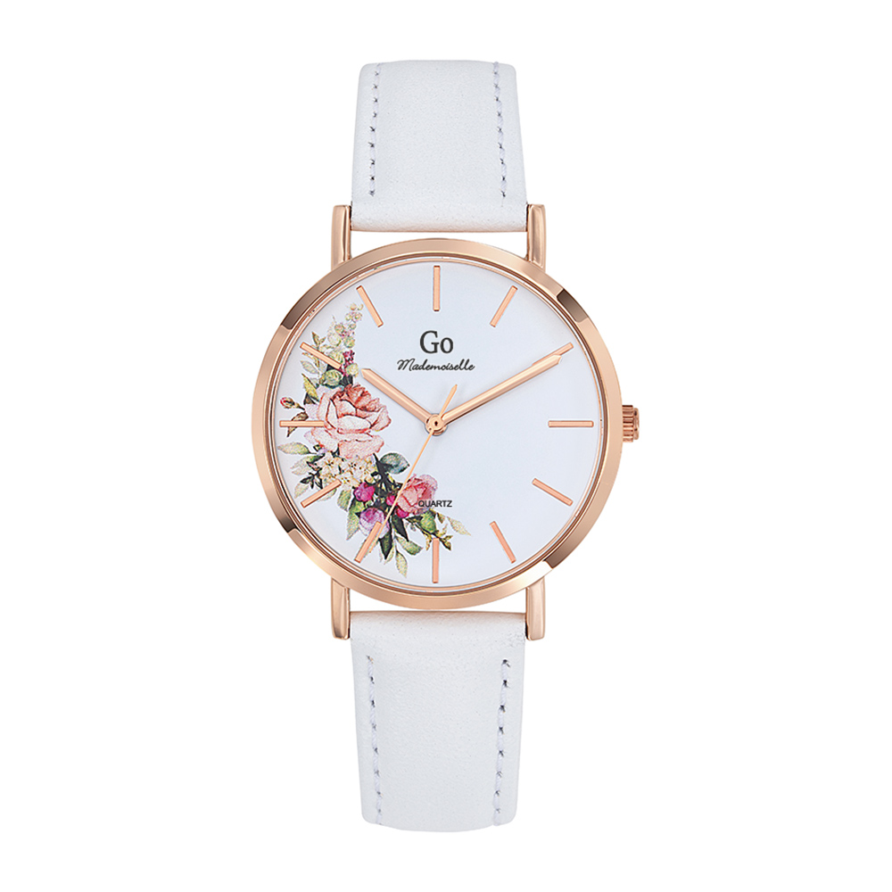 Montre Femme Boîtier Doré rose Bracelet Cuir Blanc - 699257