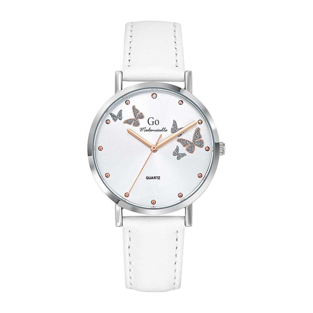 Montre Femme Boîtier Argenté Bracelet Cuir Blanc - 699346