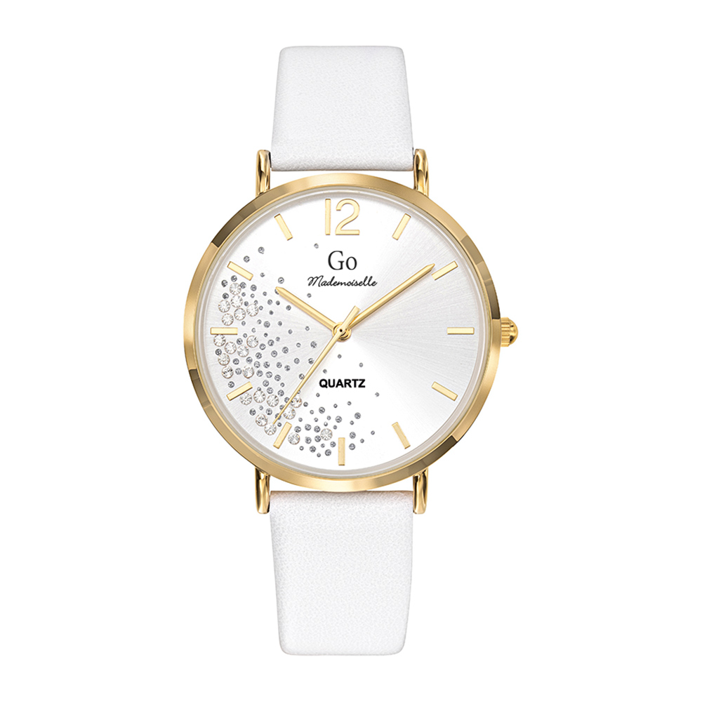 Montre Femme Boîtier Doré Bracelet Cuir Blanc - 699359