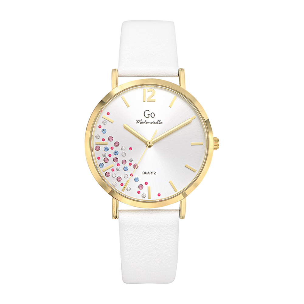 Montre Femme Boîtier Doré Bracelet Cuir Blanc - 699448