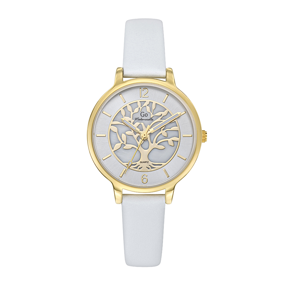 Montre Femme Boîtier Doré Bracelet Cuir Blanc - 699524