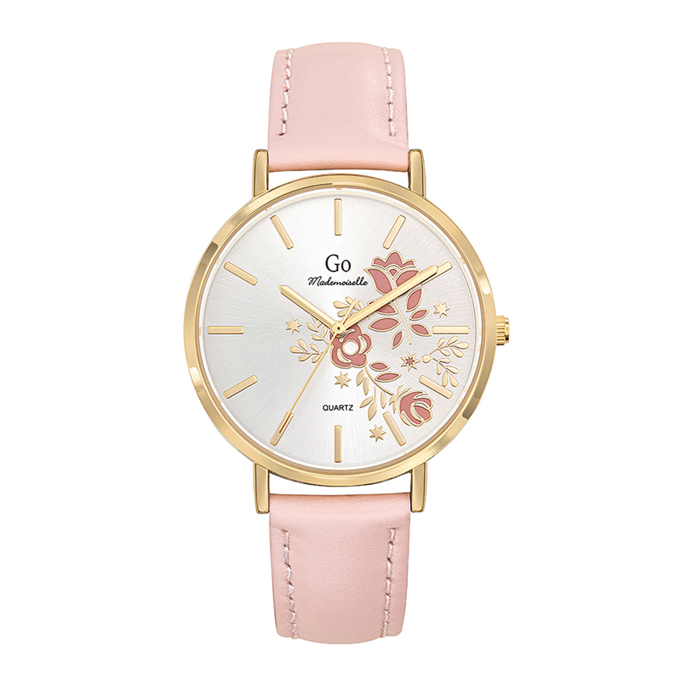 Montre Femme Boîtier Doré Bracelet Cuir Blanc - 699576