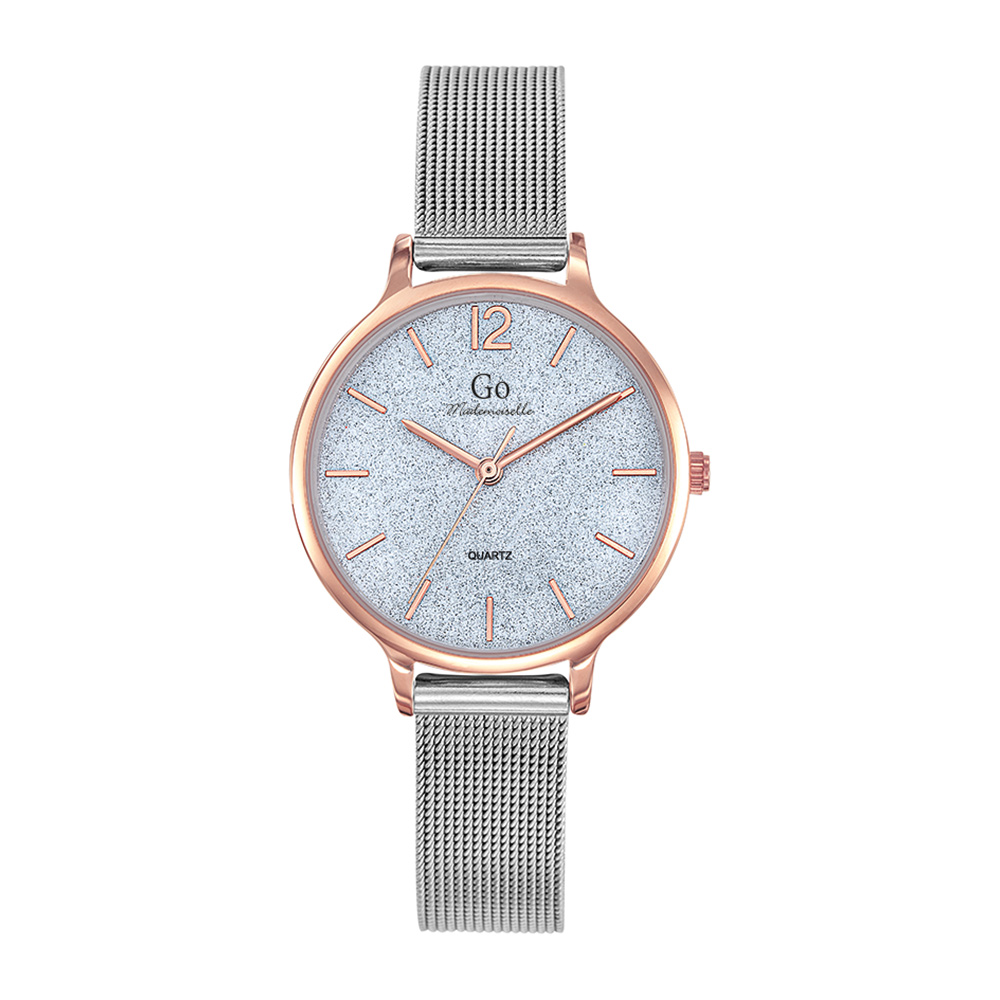 Montre Femme Boîtier Doré rose Bracelet Métal Argenté - 695232