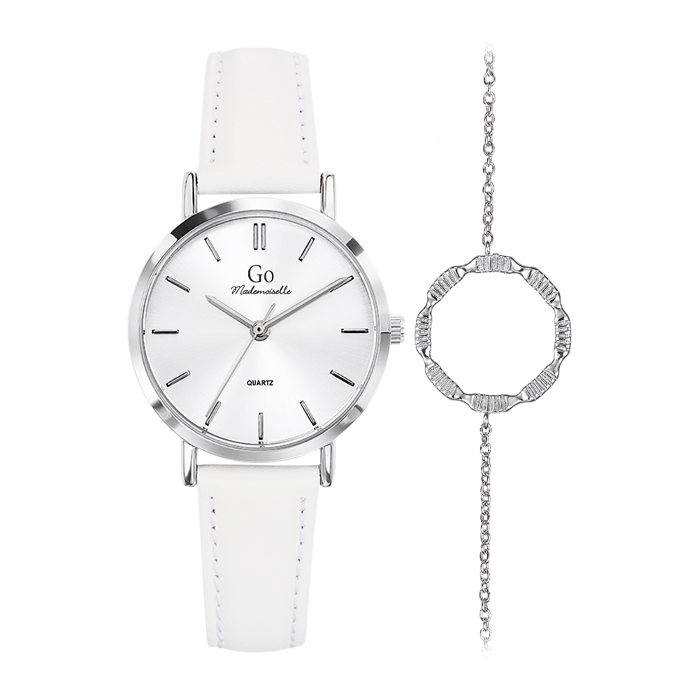 Montre Femme Boîtier Argenté Bracelet Cuir Blanc - 697078