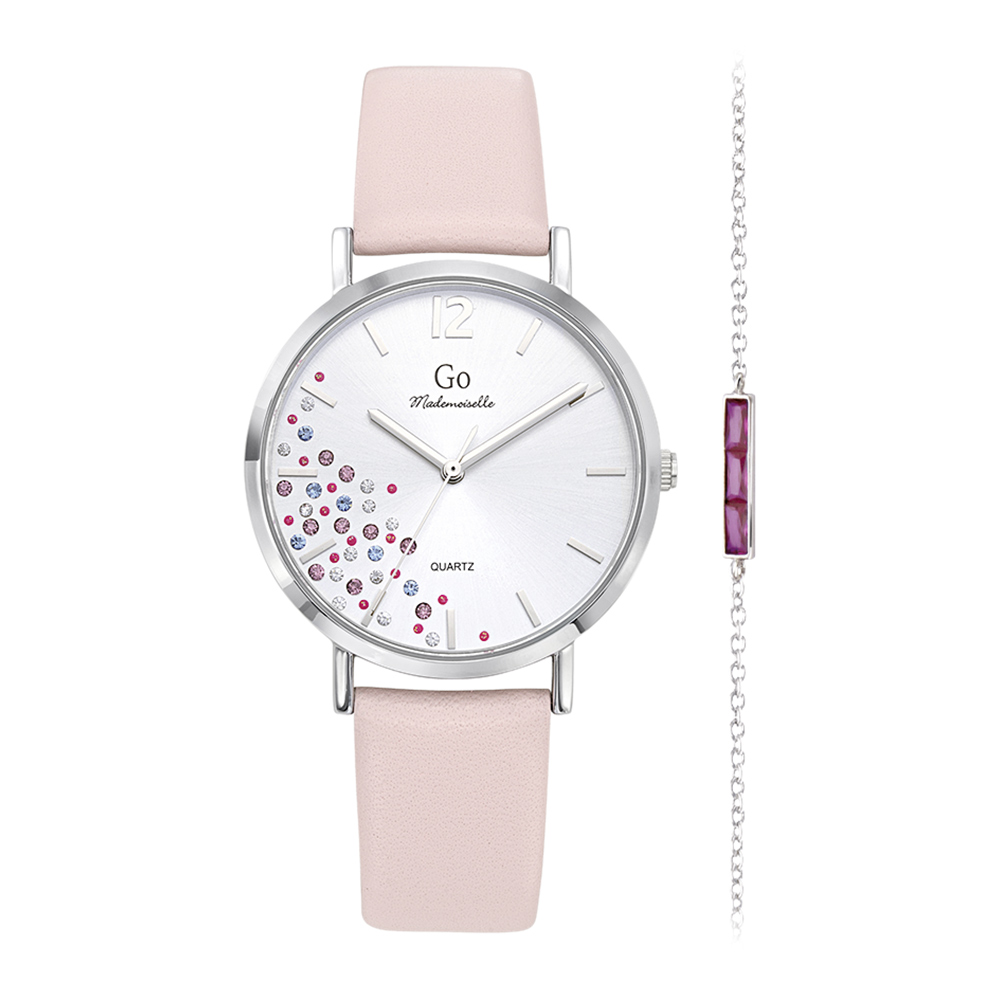 Montre Femme Boîtier Argenté Bracelet Cuir Rose - 697091