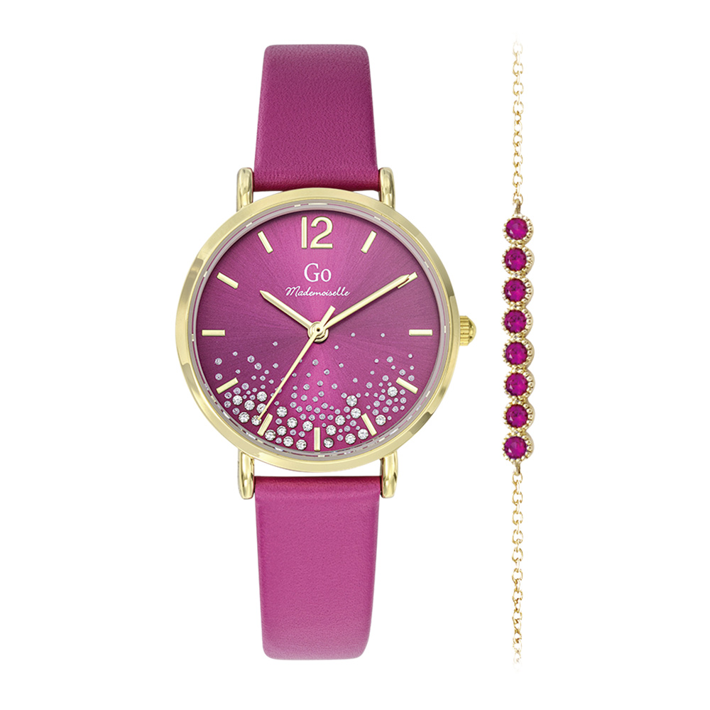 Montre Femme Boîtier Doré Bracelet Cuir Fuchsia - 697097