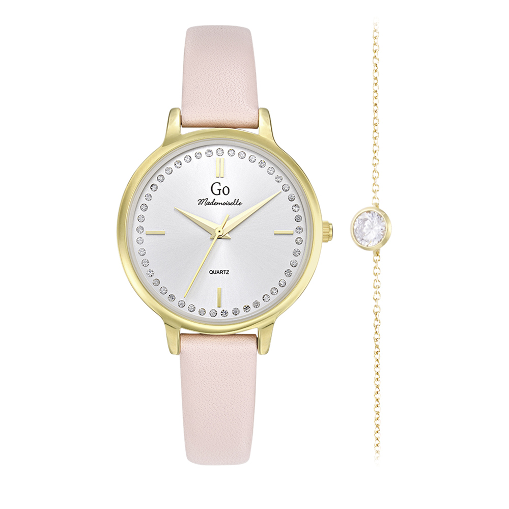 Montre Femme Boîtier Doré Bracelet Cuir Rose - 697098