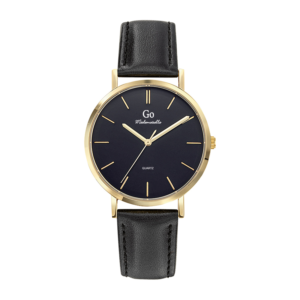 Montre Femme Boîtier Doré Bracelet Cuir Noir - 699296