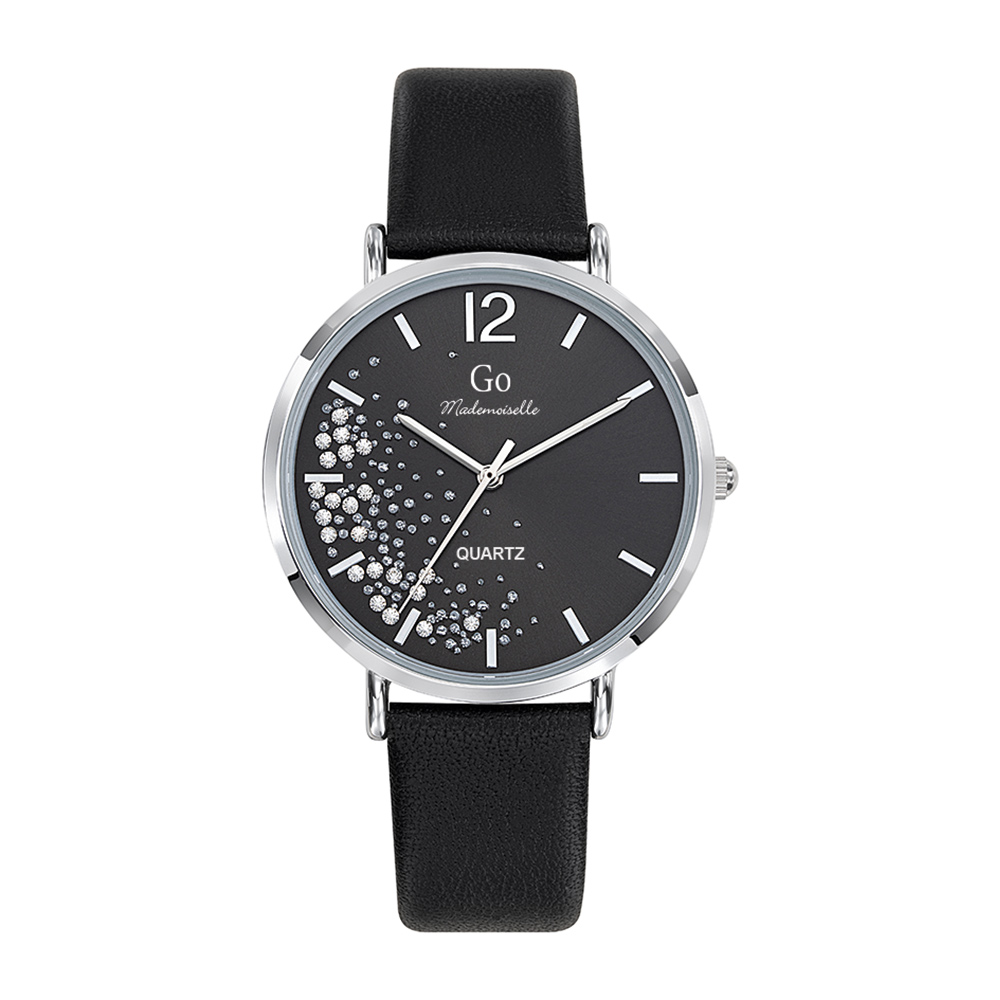 Montre Femme Boîtier Argenté Bracelet Cuir Noir - 699355