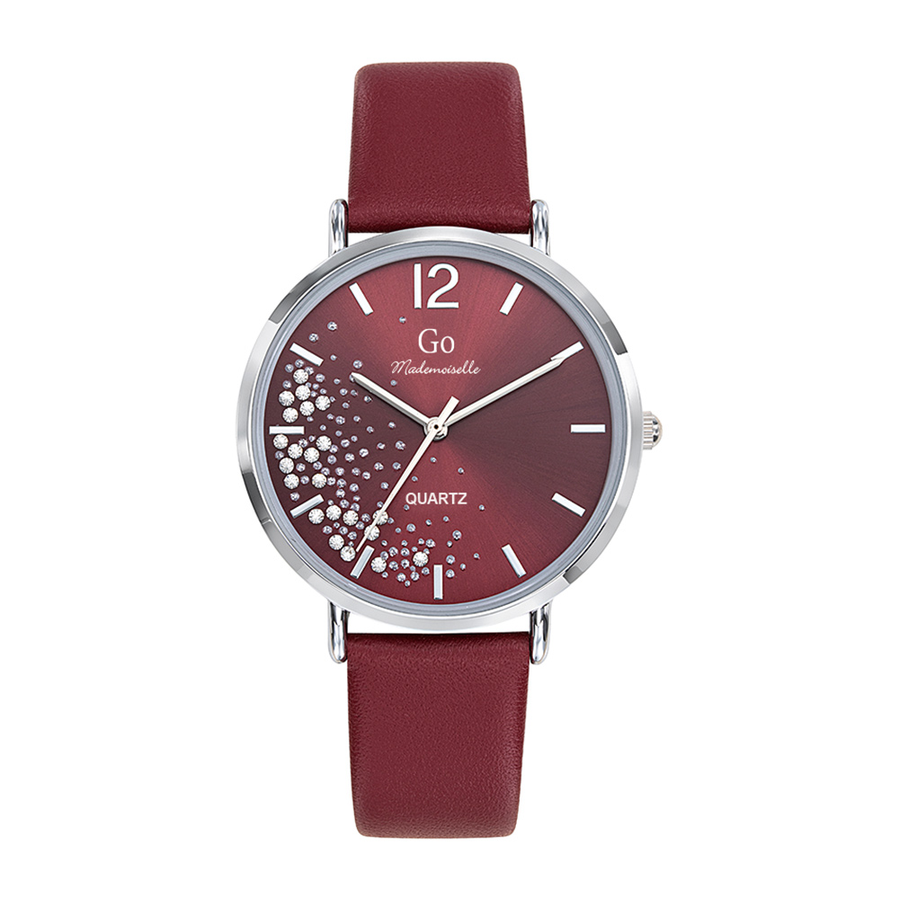 Montre Femme Boîtier Argenté Bracelet Cuir Bordeaux - 699356