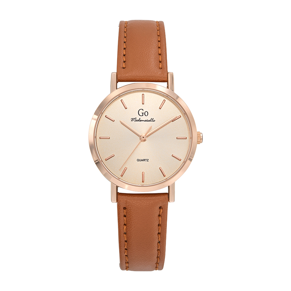 Montre Femme Boîtier Doré rose Bracelet Synthétique Marron - 699437