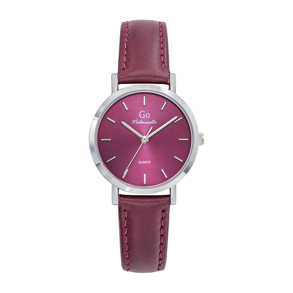 Montre Femme Boîtier Argenté Bracelet Cuir Rouge - 699439