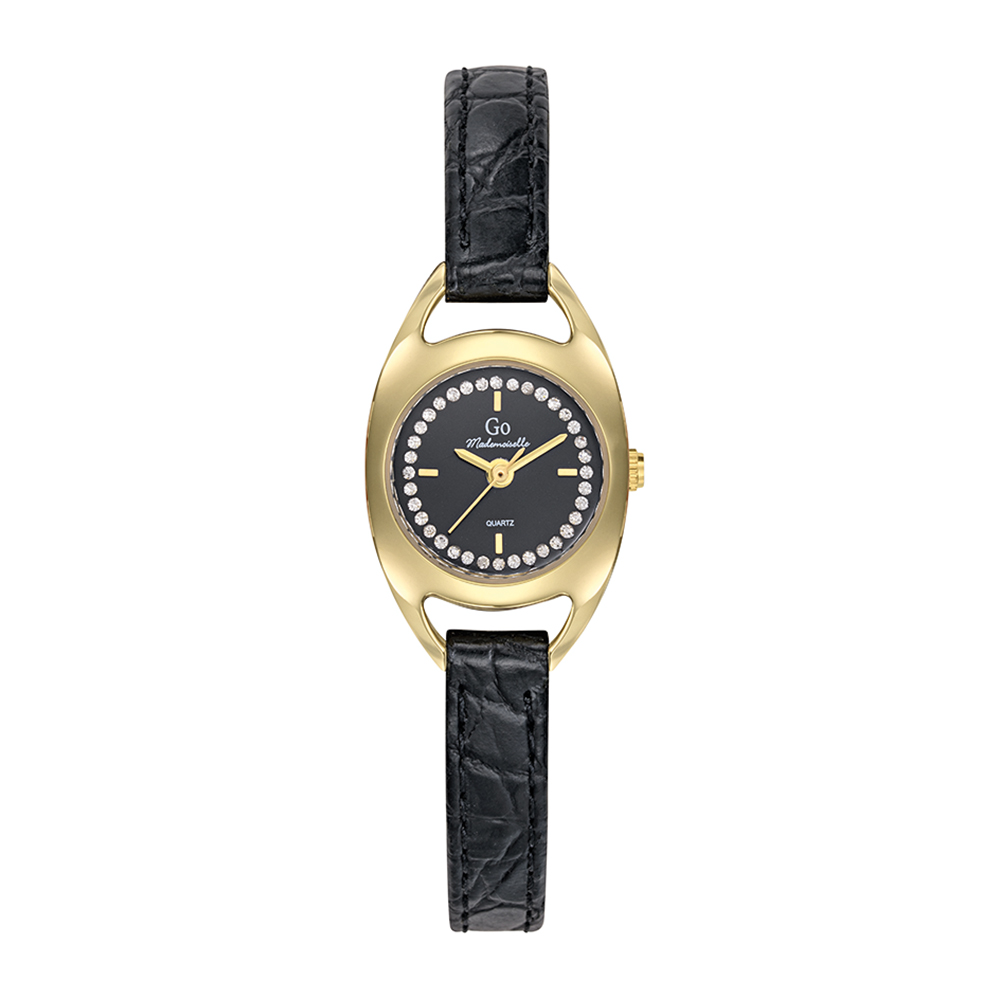 Montre Femme Boîtier Doré Bracelet Cuir Noir - 699487