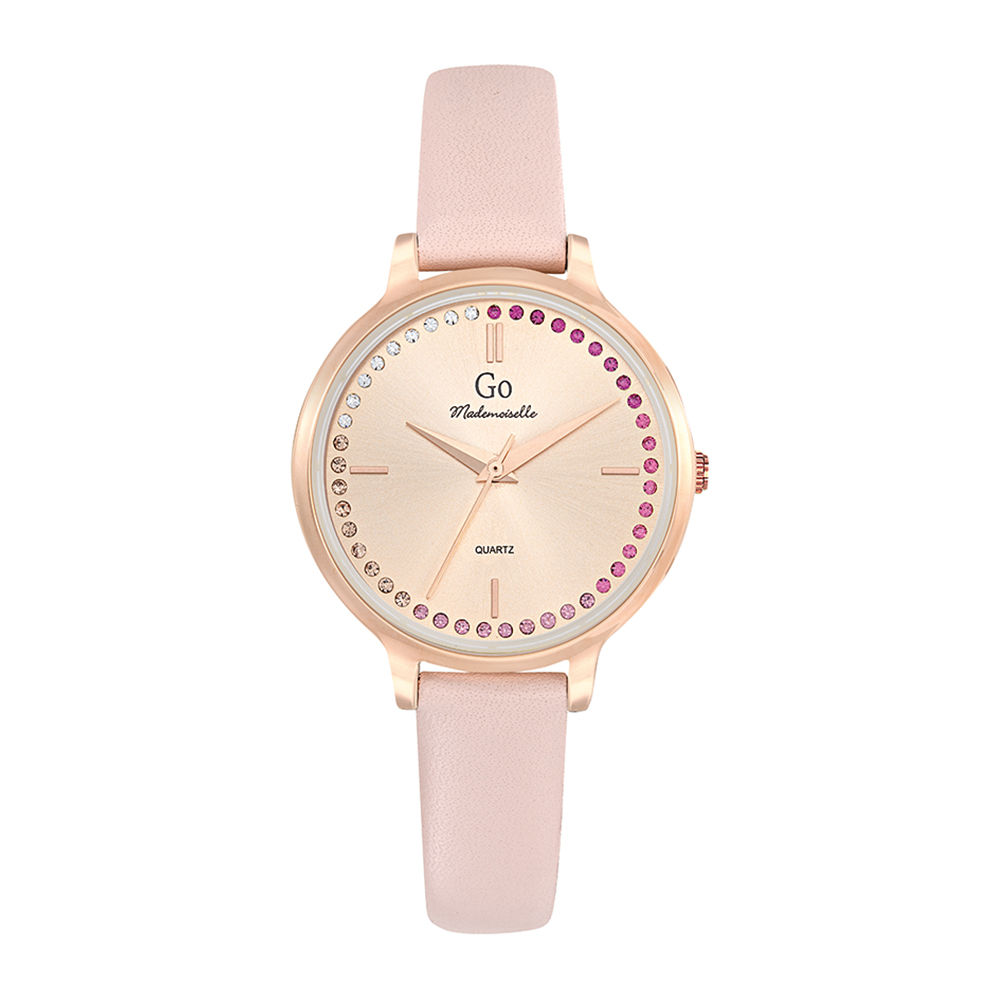 Montre Femme Boîtier Doré rose Bracelet Cuir Rose - 699496