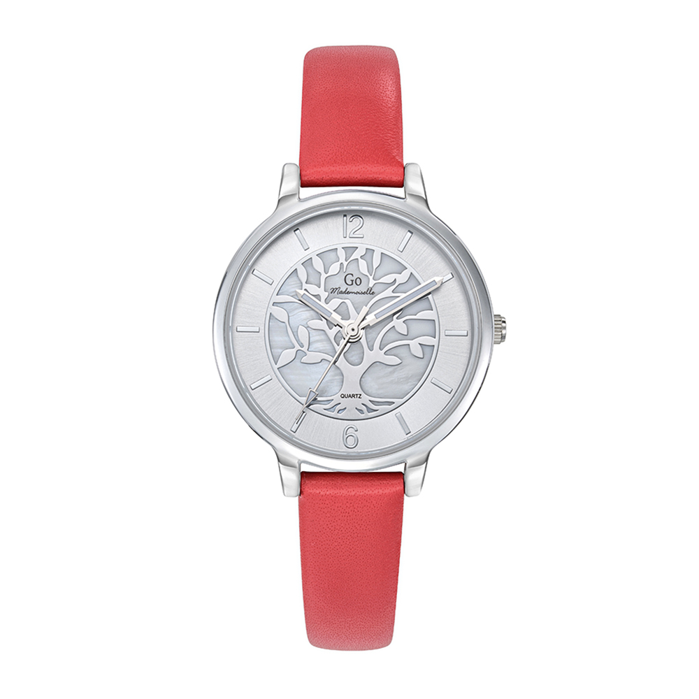 Montre Femme Boîtier Argenté Bracelet Cuir Rouge - 699521