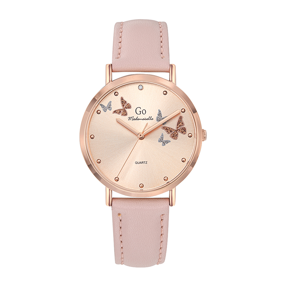 Montre Femme Boîtier Doré rose Bracelet Cuir Rose - 699539