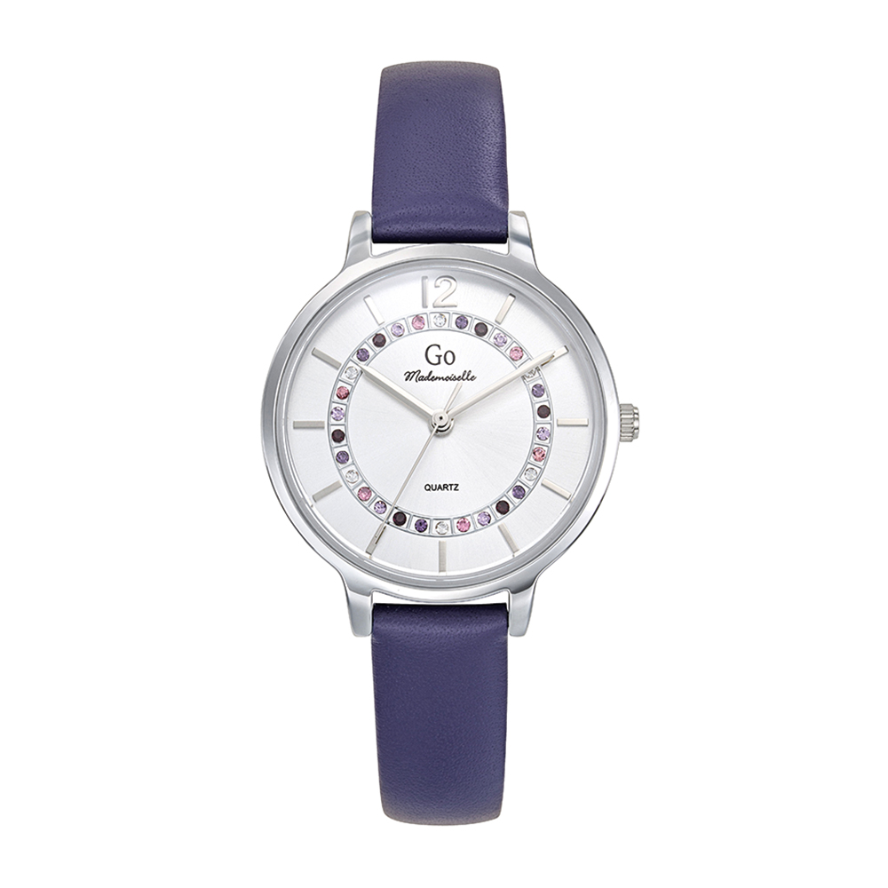 Montre Femme Boîtier Argenté Bracelet Cuir Violet - 699542