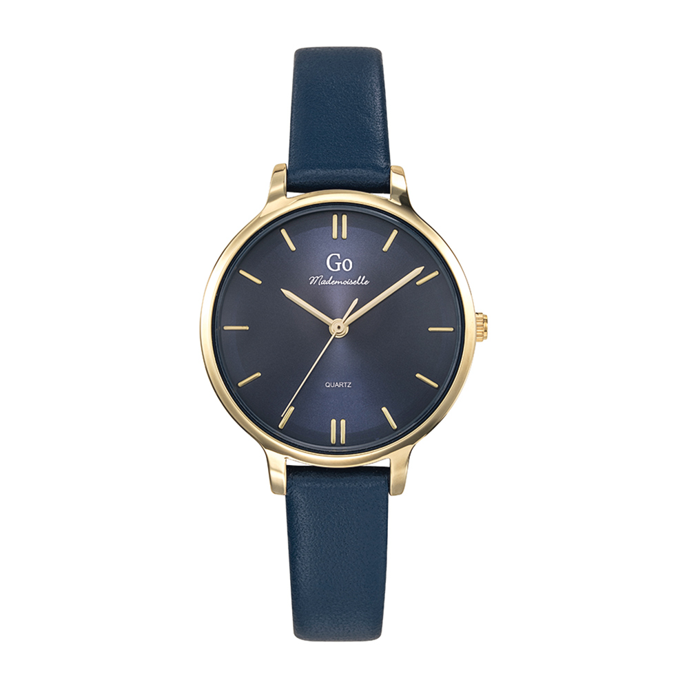 Montre Femme Boîtier Doré Bracelet Cuir Bleu - 699951