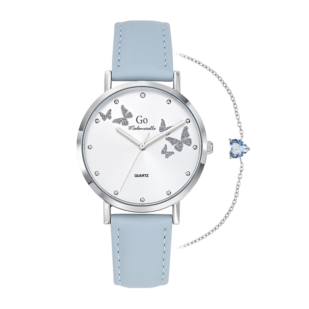 Montre Femme Boîtier Argenté Bracelet Cuir Bleu - 697149