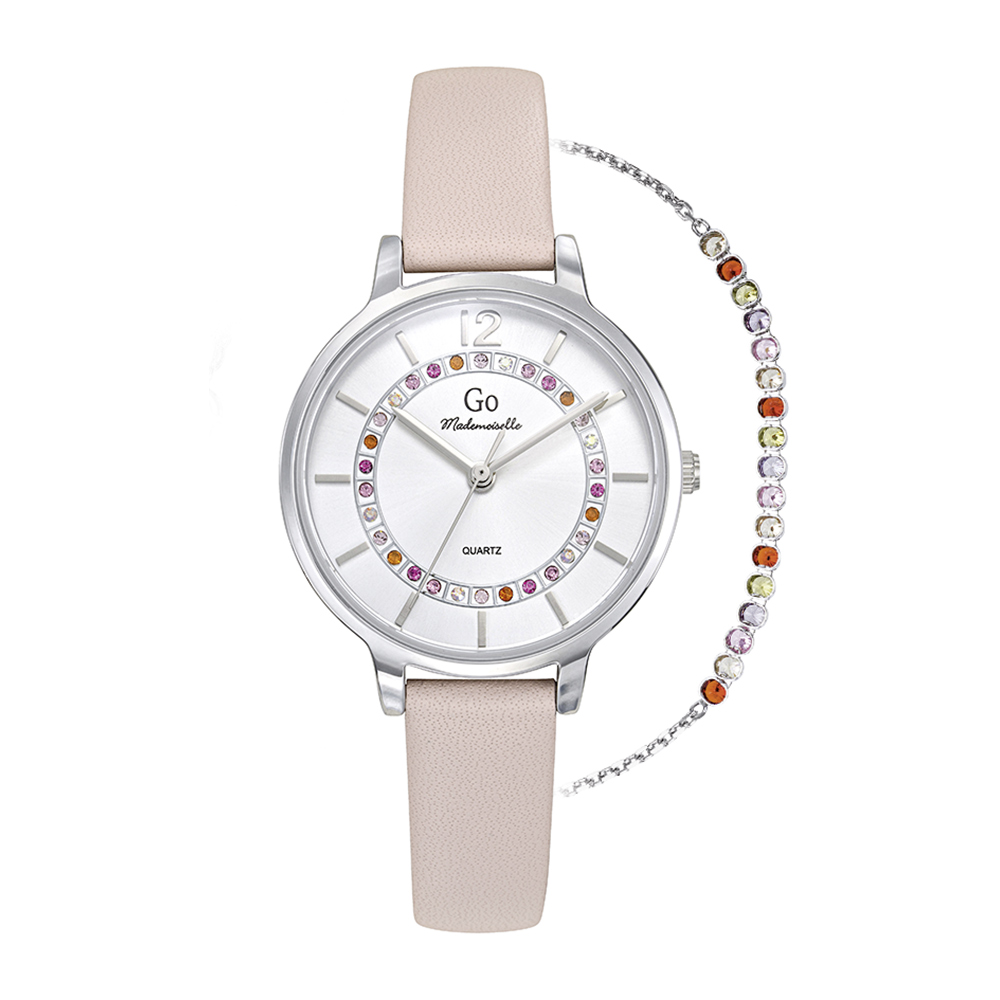 Montre Femme Boîtier Argenté Bracelet Cuir Rose - 697171