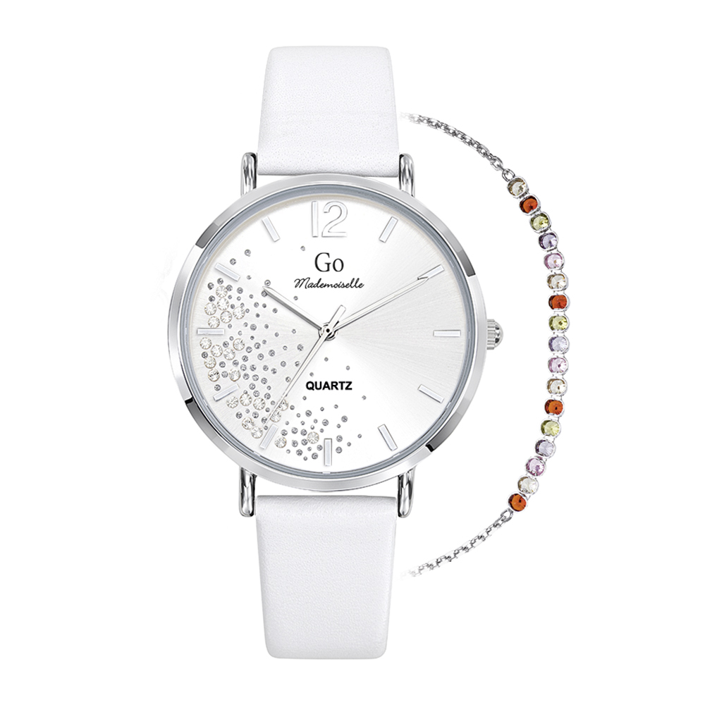 Montre Femme Boîtier Argenté Bracelet Cuir Blanc - 697176