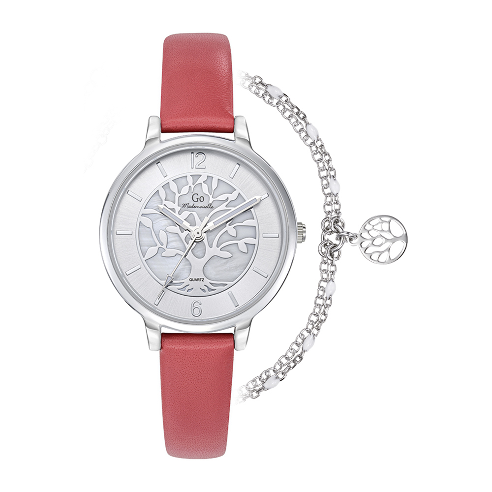 Montre Femme Boîtier Argenté Bracelet Cuir Rouge - 697177