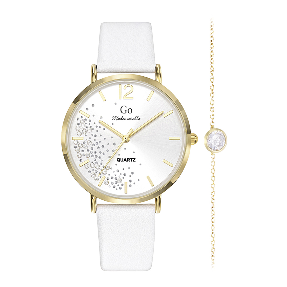 Montre Femme Boîtier Doré Bracelet Cuir Blanc - 697185