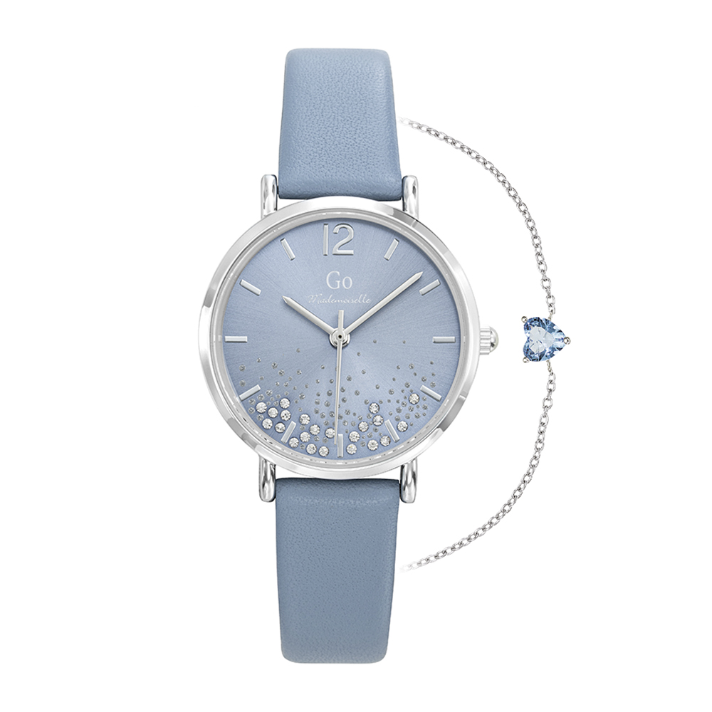 Montre Femme Boîtier Argenté Bracelet Cuir Bleu - 697193