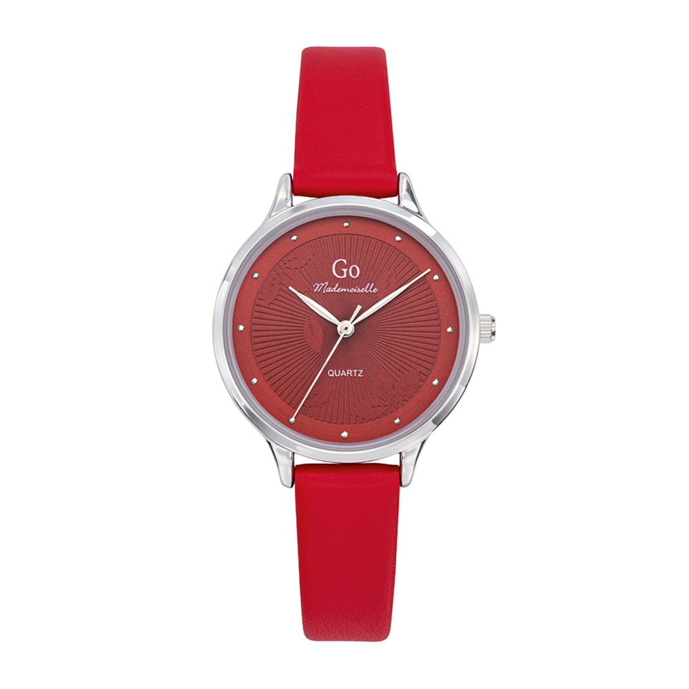 Montre Femme Boîtier Argenté Bracelet Cuir Rouge - 699426