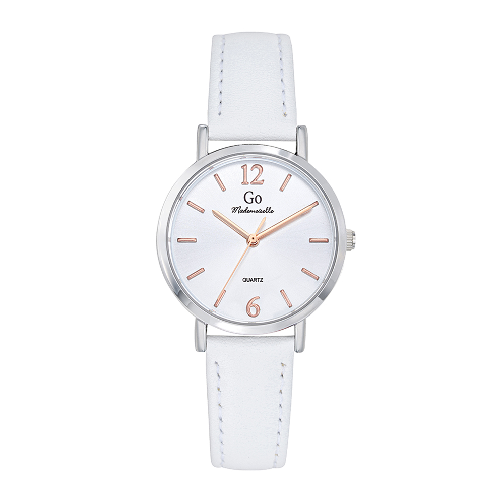 Montre Femme Boîtier Argenté Bracelet Cuir Blanc - 699478