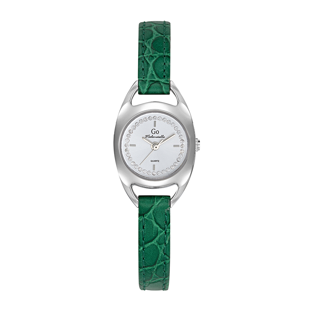 Montre Femme Boîtier Argenté Bracelet Cuir Vert - 699488