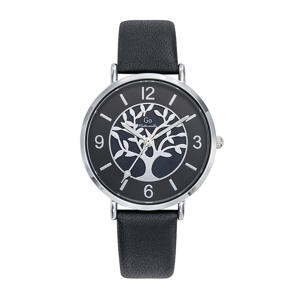 Montre Femme Boîtier Argenté Bracelet Cuir Noir - 699503