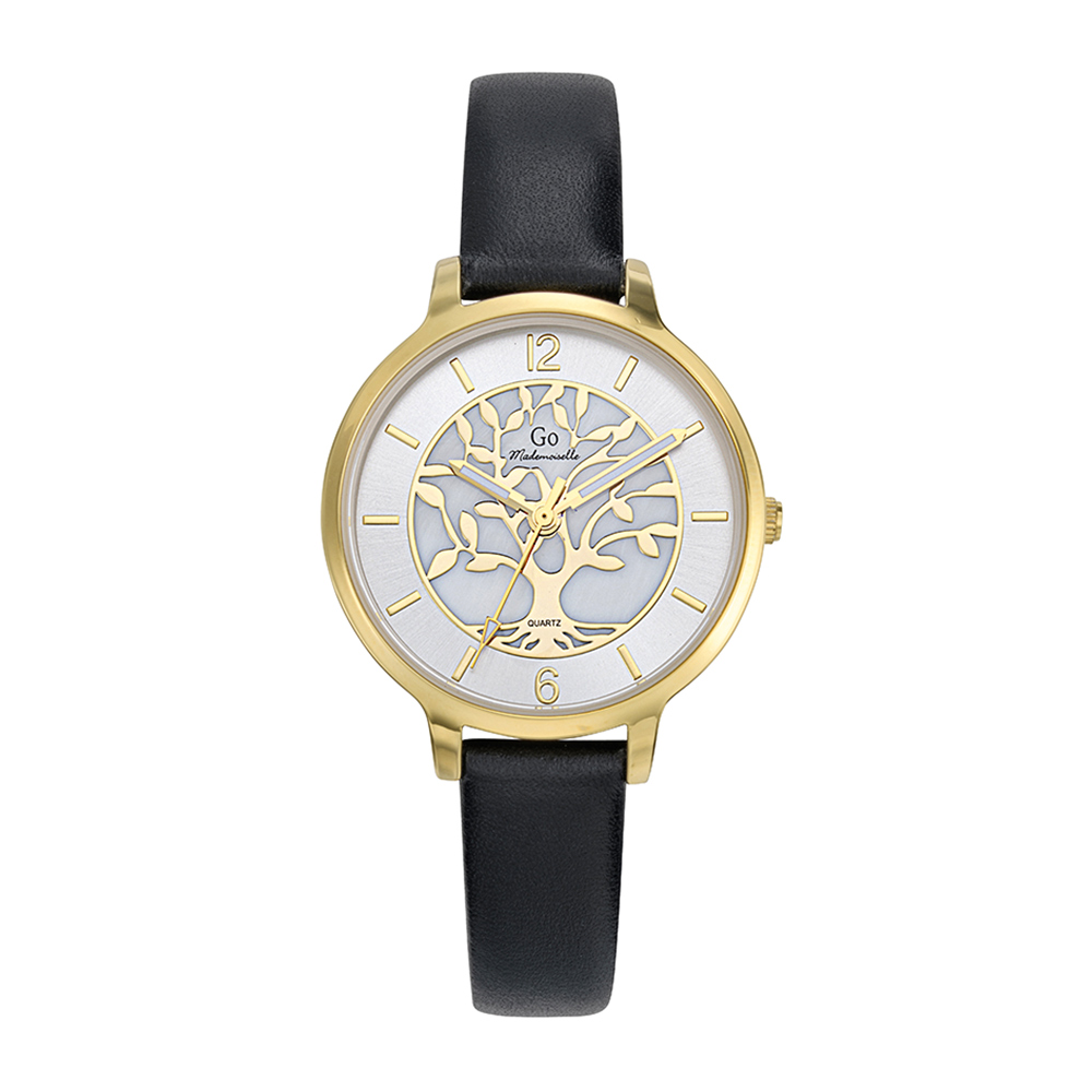 Montre Femme Boîtier Doré Bracelet Cuir Noir - 699523