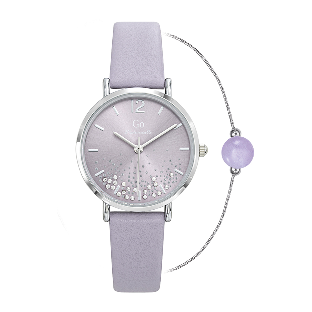 Montre Femme Boîtier Argenté Bracelet Cuir Violet - 697117