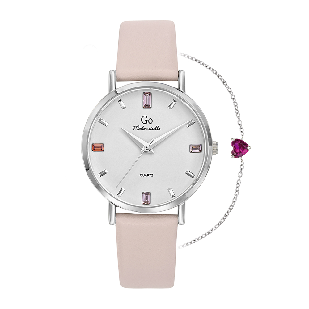 Montre Femme Boîtier Argenté Bracelet Cuir Rose - 697154