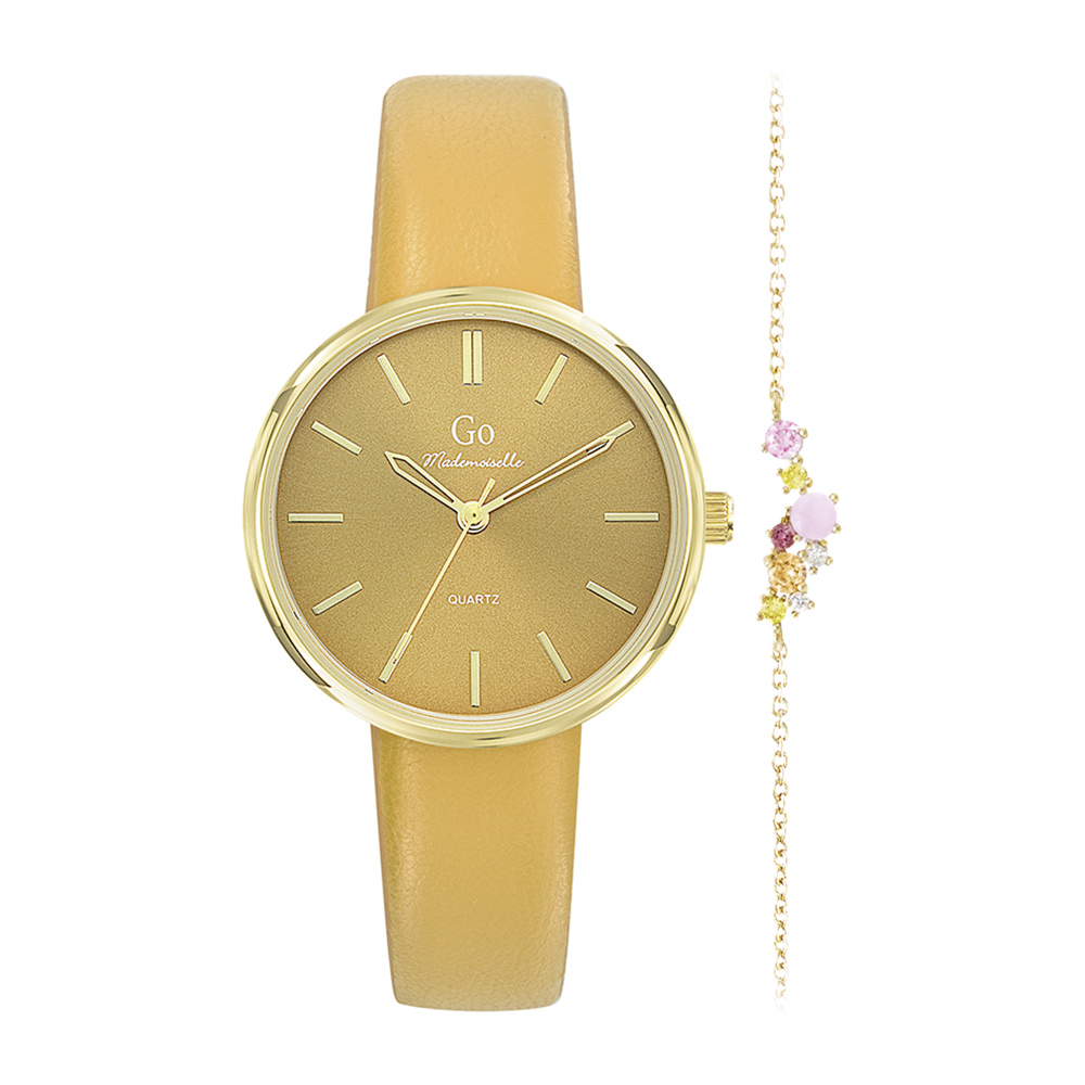 Montre Femme Boîtier Doré Bracelet Synthétique Moutarde - 697181