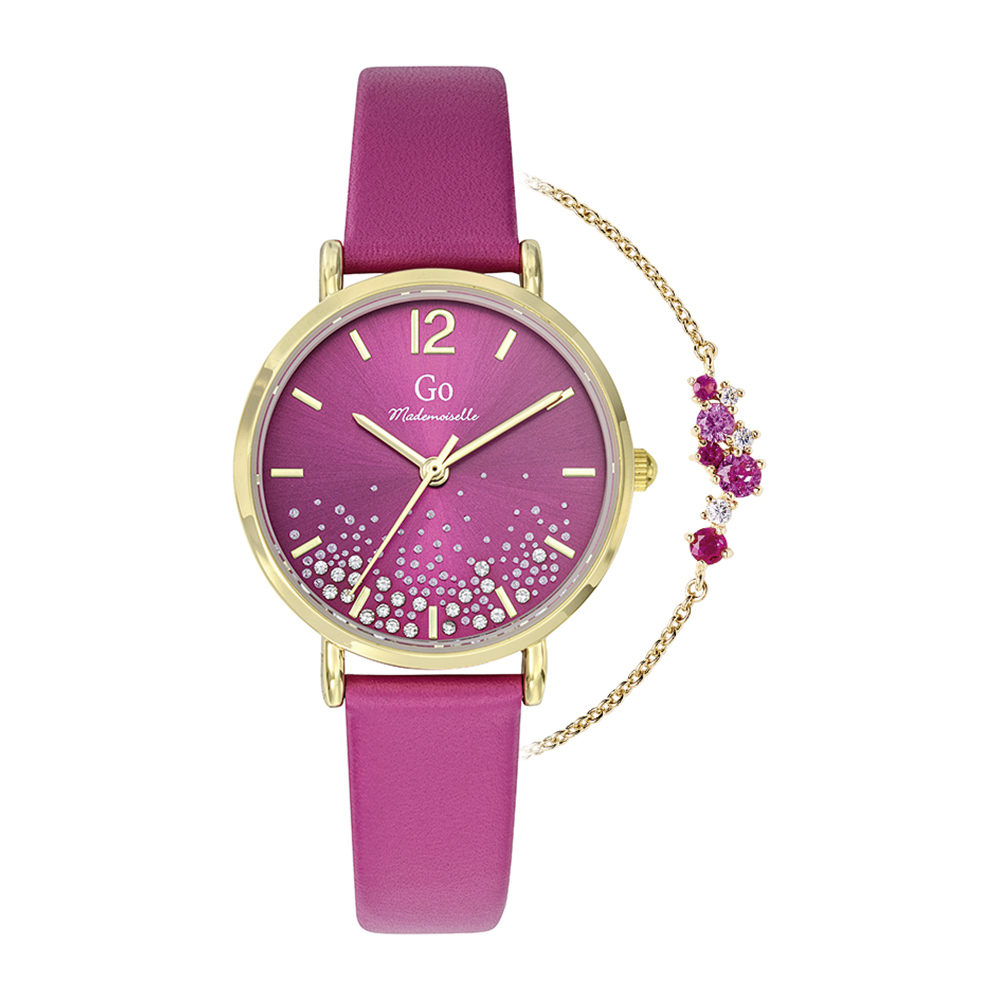 Montre Femme Boîtier Doré Bracelet Cuir Fuchsia - 697189