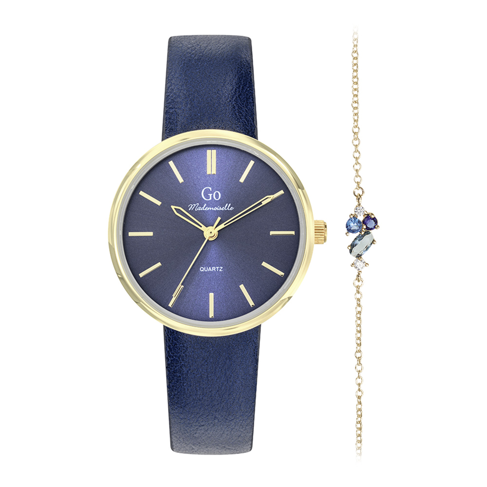 Montre Femme Boîtier Doré Bracelet Synthétique Bleu - 697192