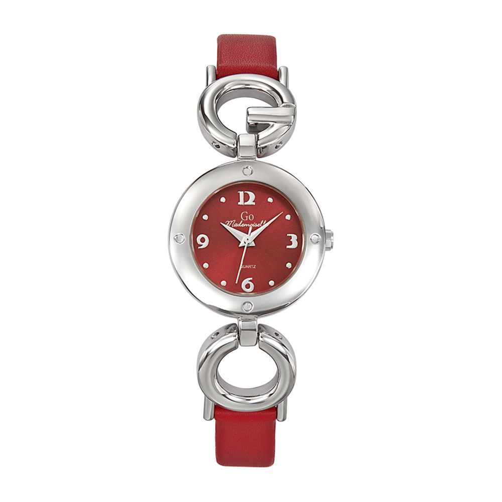 Montre Femme Boîtier Argenté Bracelet Cuir Rouge - 697392