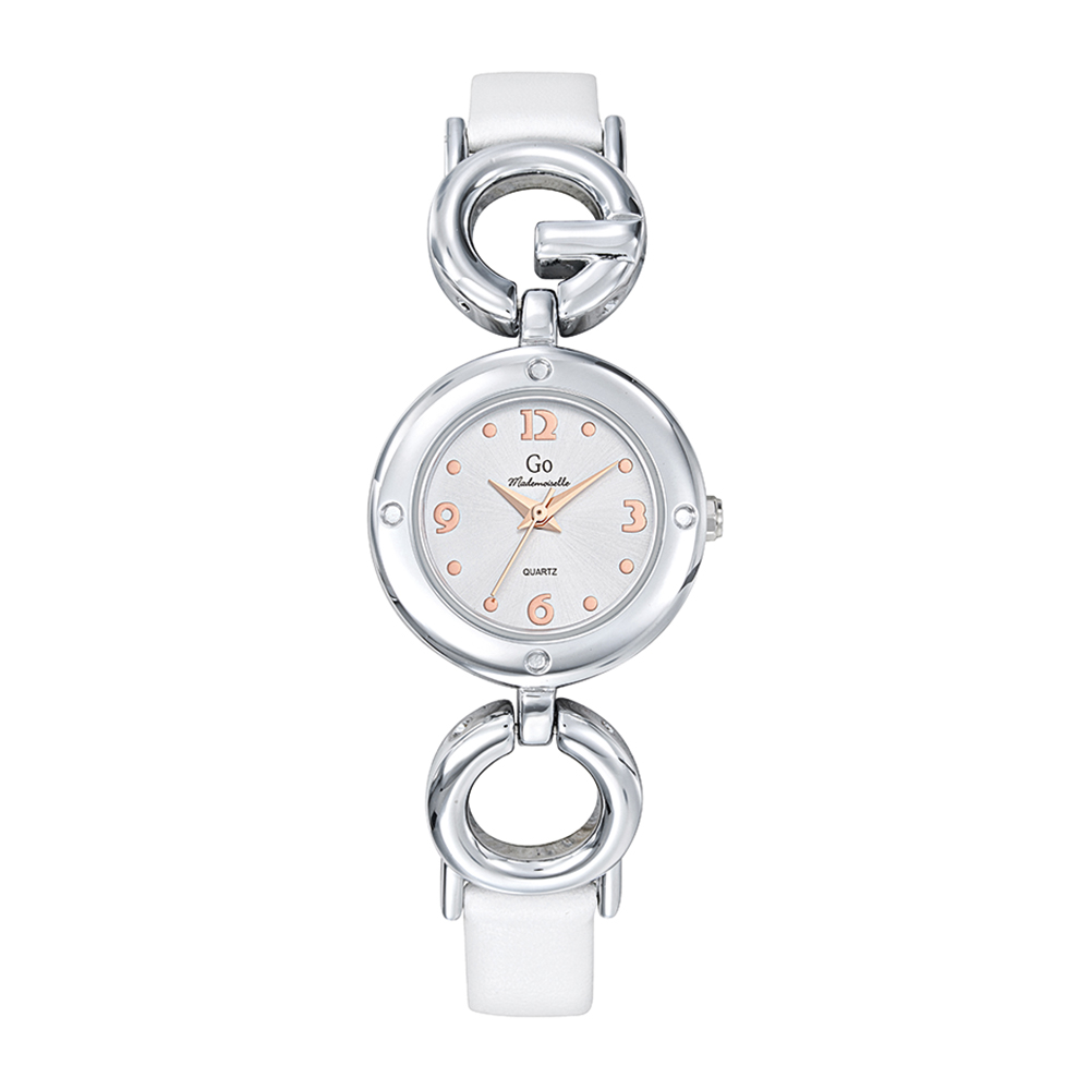 Montre Femme Boîtier Argenté Bracelet Cuir Blanc - 697399