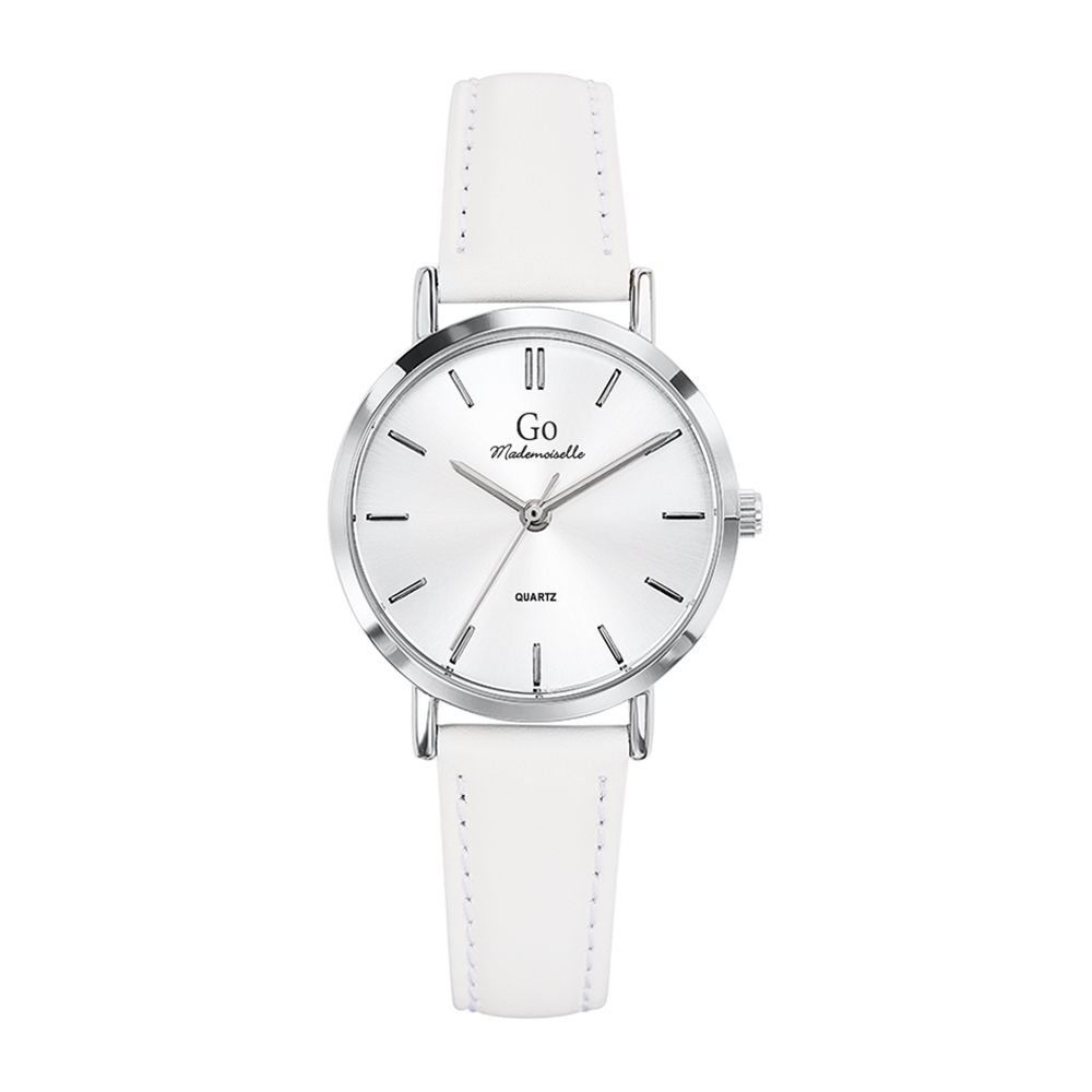 Montre Femme Boîtier Argenté Bracelet Cuir Blanc - 698931