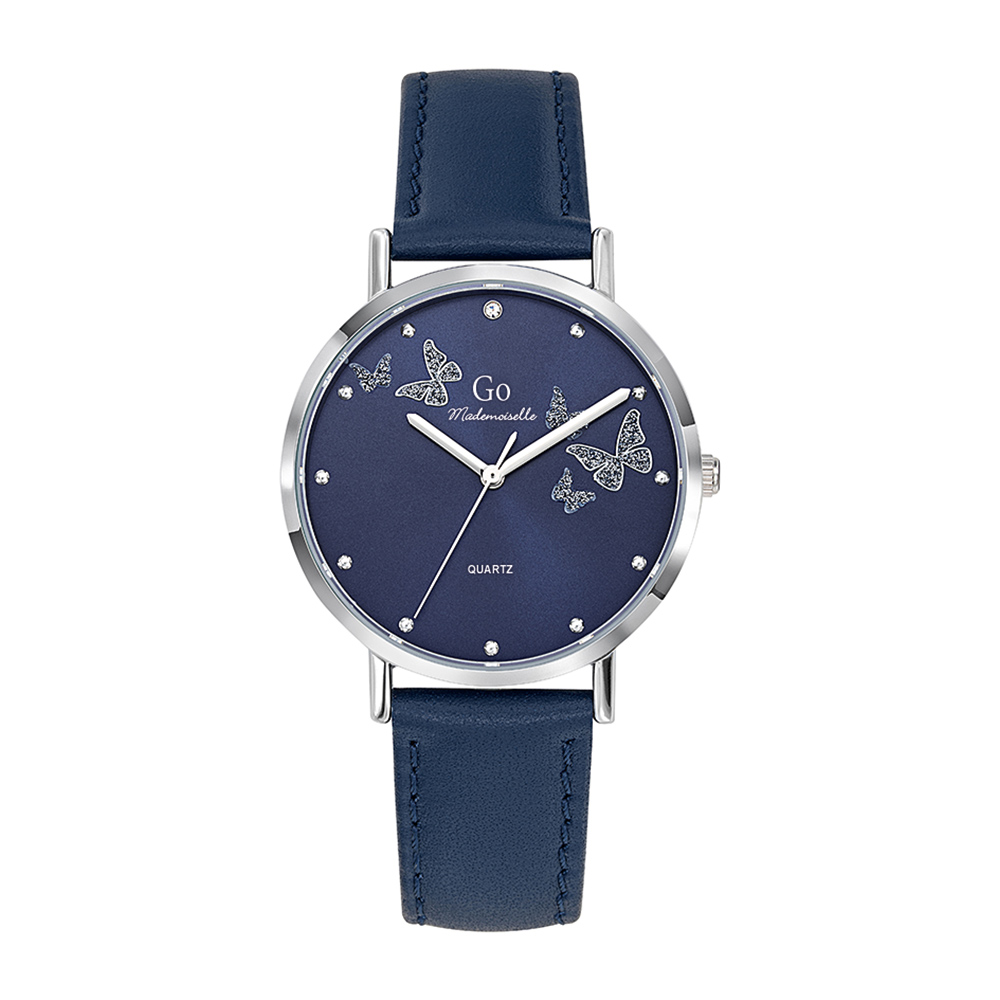 Montre Femme Boîtier Argenté Bracelet Cuir Bleu - 699348