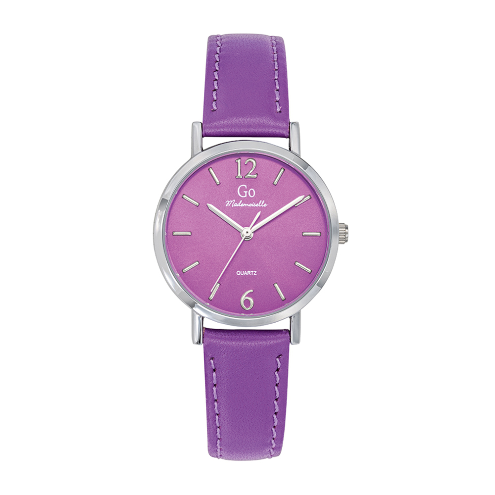 Montre Femme Boîtier Argenté Bracelet Cuir Violet - 699480