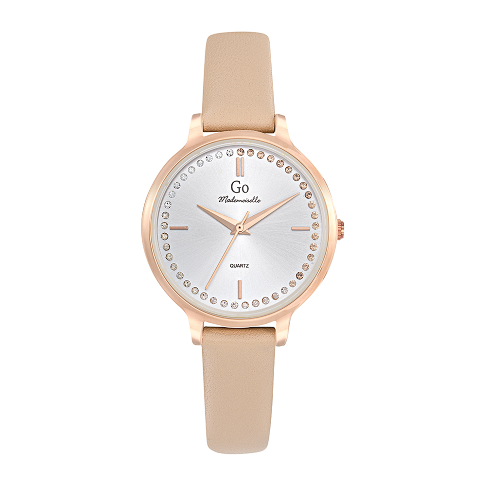 Montre Femme Boîtier Doré rose Bracelet Cuir Beige - 699497