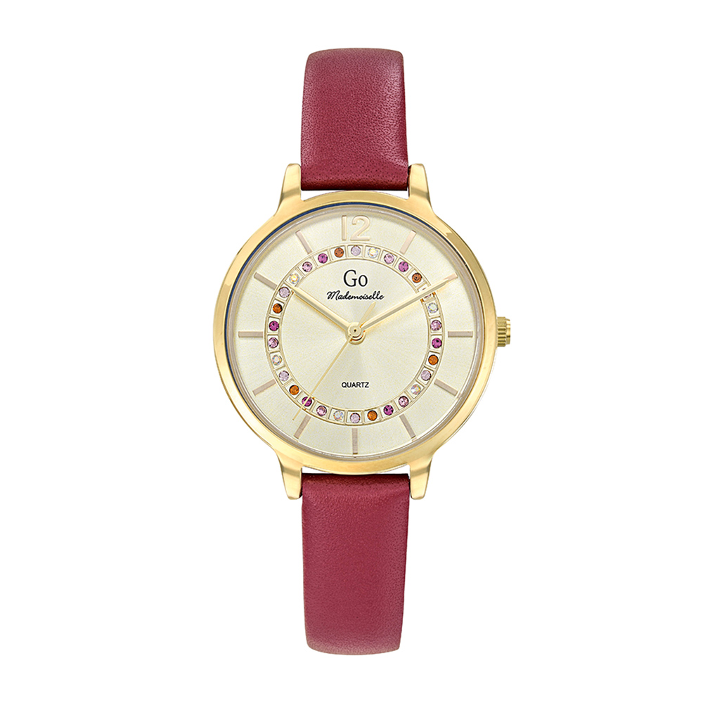 Montre Femme Boîtier Doré Bracelet Cuir Bordeaux - 699545