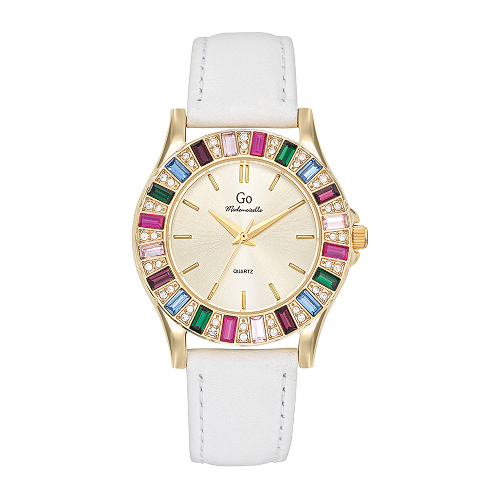 Montre Femme Boîtier Doré Bracelet Cuir Blanc - 699586