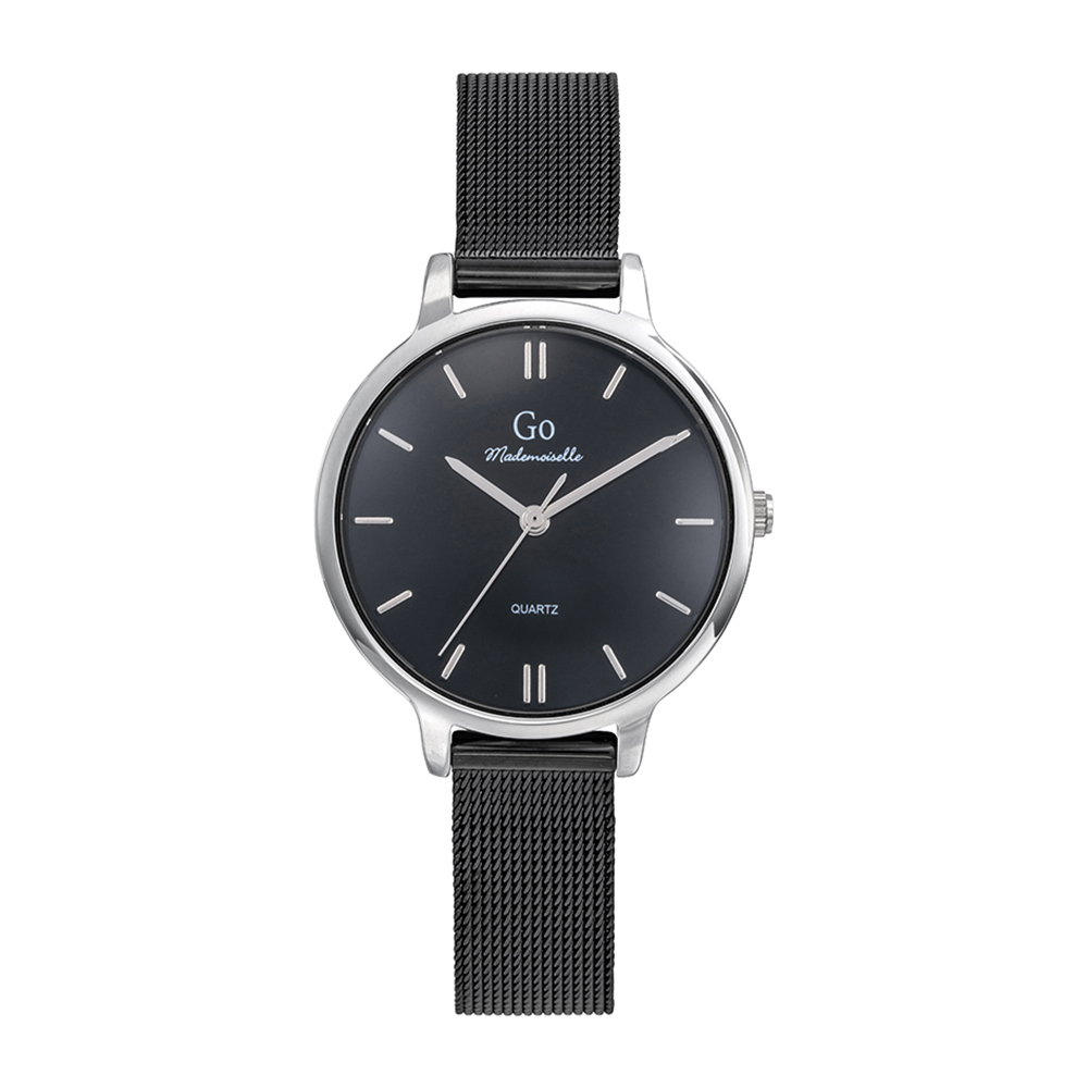 Montre Femme Boîtier Argenté Bracelet Métal Noir - 695415