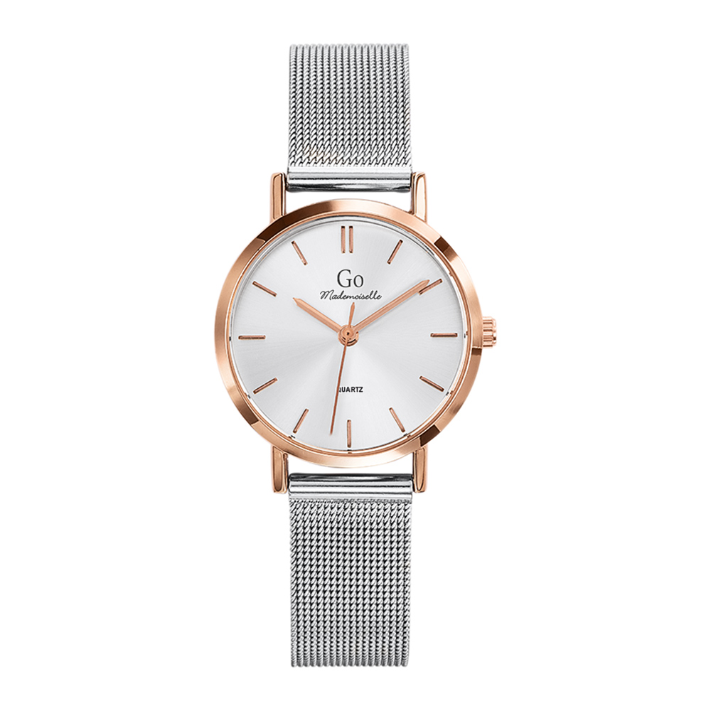 Montre Femme Boîtier Doré rose Bracelet Métal Argenté - 695960