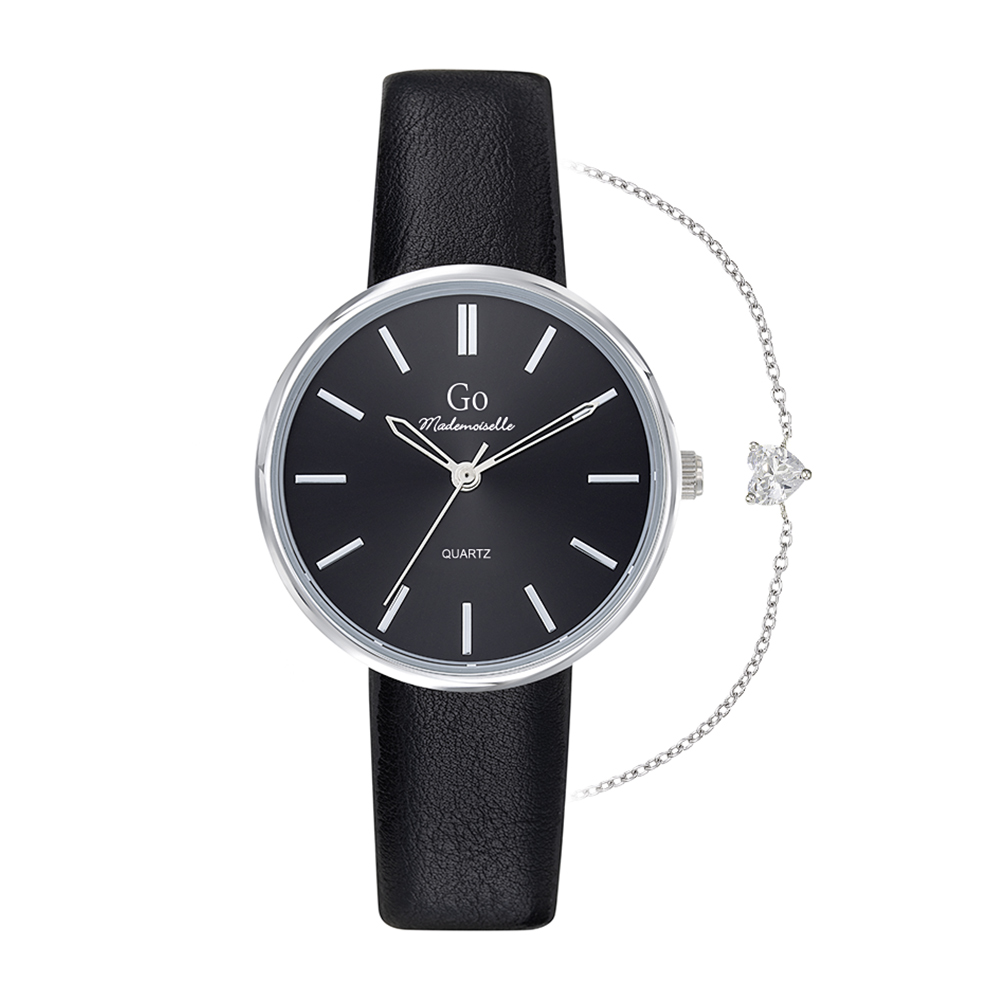 Montre Femme Boîtier Argenté Bracelet Synthétique Noir - 697155